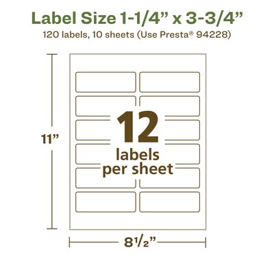 Avery EcoFriendly Laser/Inkjet Rectangle Multipurpose Labels, 1-1/4" x 3-3/4", White, 120/Pack (94228)