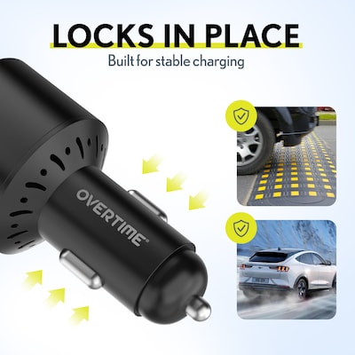 Overtime A60/C82 130W 3-Port Car Charger and 6 ft. 100W USB-C to USB-C Charging Cable Bundle, Black (OCA60BKBD1)