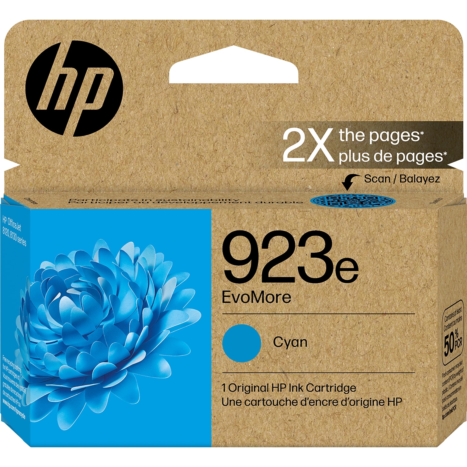 HP 923e EvoMore Cyan High Yield Ink Cartridge, Prints Up to 800 Pages (4K0T4LN)