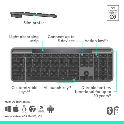 Logitech Signature Slim Solar+ Wireless Bluetooth Keyboard K980, Graphite (920-013755)