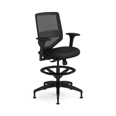 HON Solve Mesh/Vinyl Task Stool with Backrest and Footrest with Lumbar Support, Black (HSLVSMM.Y0.A.