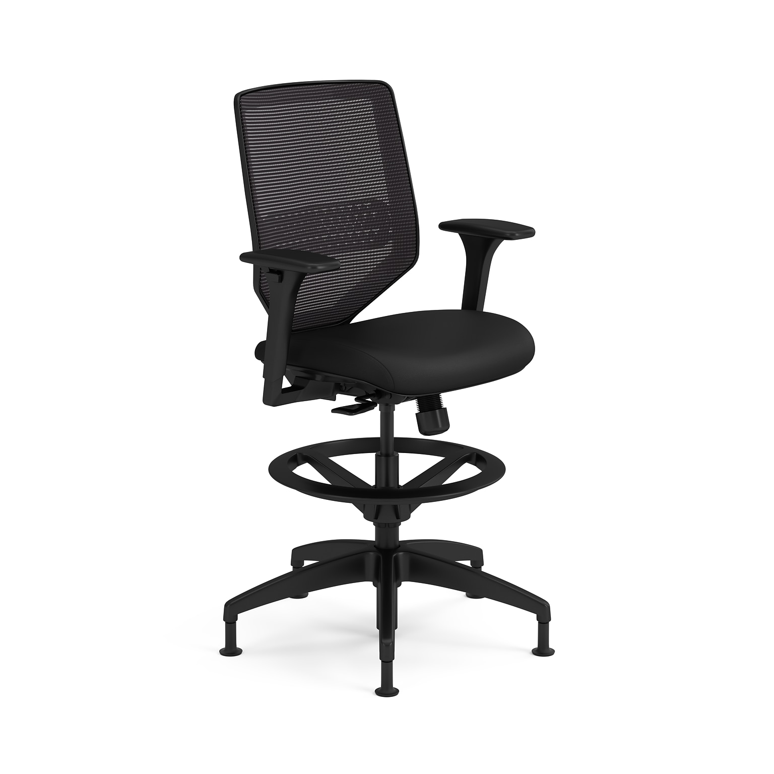HON Solve Mesh/Vinyl Task Stool with Backrest and Footrest with Lumbar Support, Black (HSLVSMM.Y0.A.G.IM.UR10.BL.SB.T)