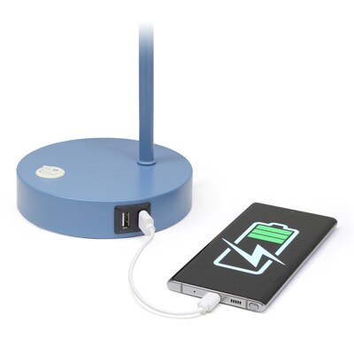 Simple Designs Sleek Essentials LED Desk Lamp, 15.75", with USB Ports, Blue (LD1074-BLU)