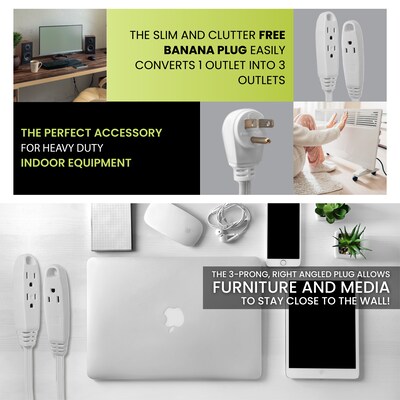 GoGreen Power 8' Extension Cord, 3-Outlet, 16 AWG, White (GG-19608)
