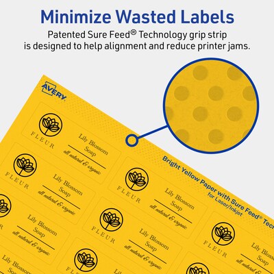 Avery Laser/Inkjet Rectangle Multipurpose Labels, 1" x 2.5", Bright Yellow, 240/Pack (94221)