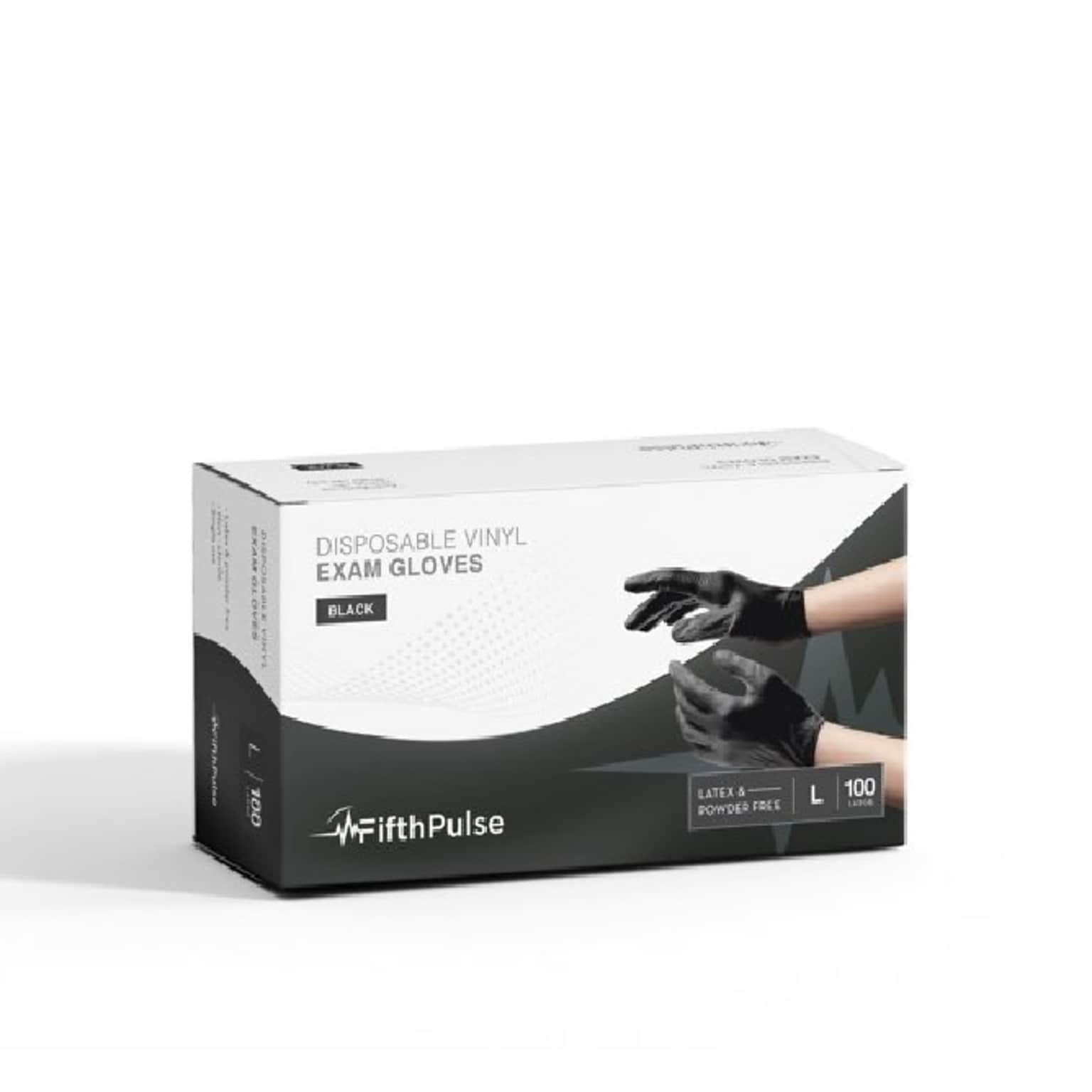 FifthPulse Powder Free Vinyl Exam Gloves, Latex Free, Large, Black, 100/Box (FMN100035)