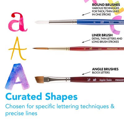 Princeton Short Handle Mixed Media Synthetic Lettering Brush Set, 5/Pack (PBXPLETTERSET1)