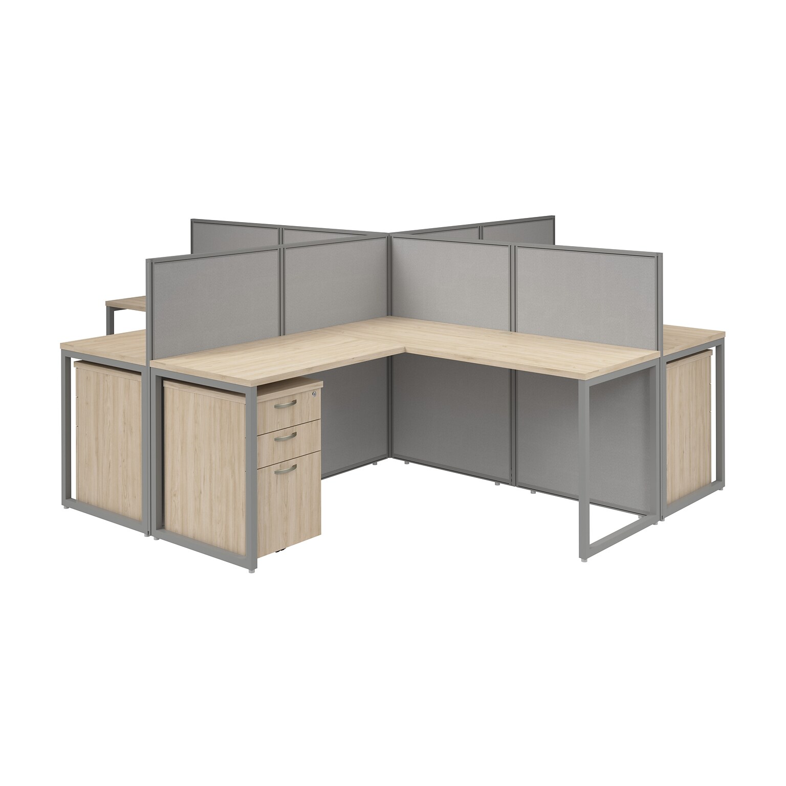 Bush Business Furniture Easy Office 45H x 119W 4 Person X-Shaped Cubicle Panel Workstation, Natural Elm (EOD760SNE-03K)