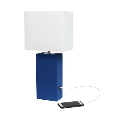 Lalia Home Lexington 21" Modern Bedside Table Lamp, White Rectangular Fabric Shade, Feit LED Bulb, Blue (LHT-3012-BL-LB)