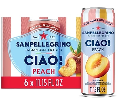 SANPELLEGRINO CIAO! Peach Flavored Sparkling Seltzer Water, 11.15 oz., 6 Cans/Box (0-41508-76547-3)