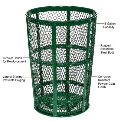 Global Industrial Outdoor Steel Mesh Corrosion-Resistant Trash Can, 48 Gallon, Green (237634GN)