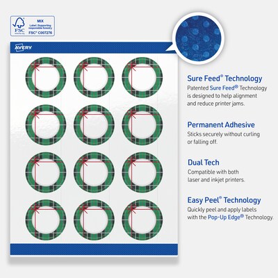 Avery Circle Multipurpose Labels, 2" Dia., White, 120/Pack (19479370411)