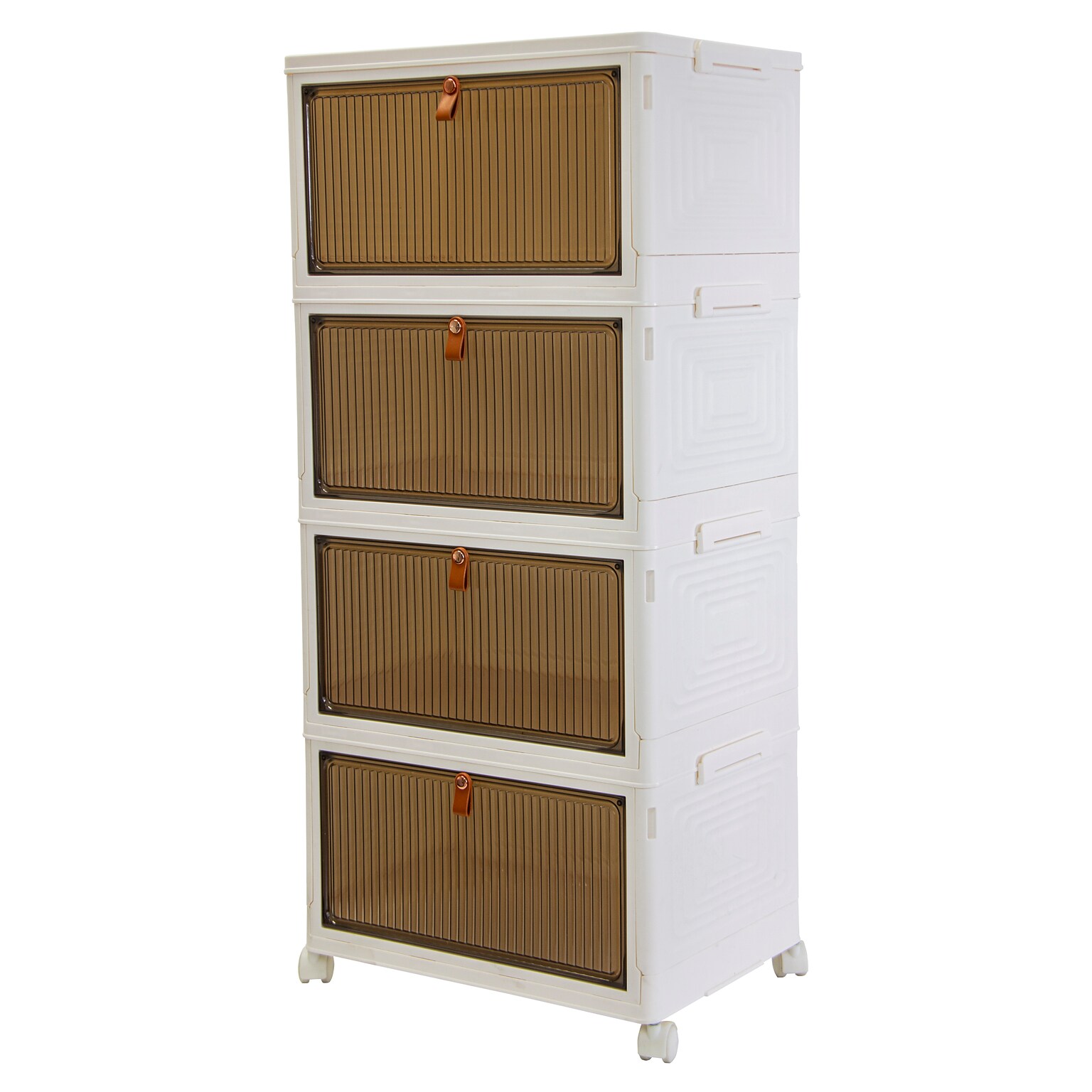 Dbest Quik Box Sport Large Stackable Folding Plastic 4-Tier Storage Bin, 38 x 15 x 10, 24 Qt., White (01-989)