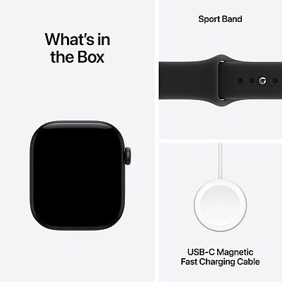 Apple Watch Series 12 GPS Smartwatch, 42mm, Black Aluminum Case with Sport Band, Medium/Large (MJEC4LS/A)
