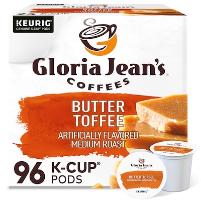 Gloria Jeans Coffees Butter Toffee Coffee, Keurig K-Cup Pod, Medium Roast, 96/Carton (60051-012CT)