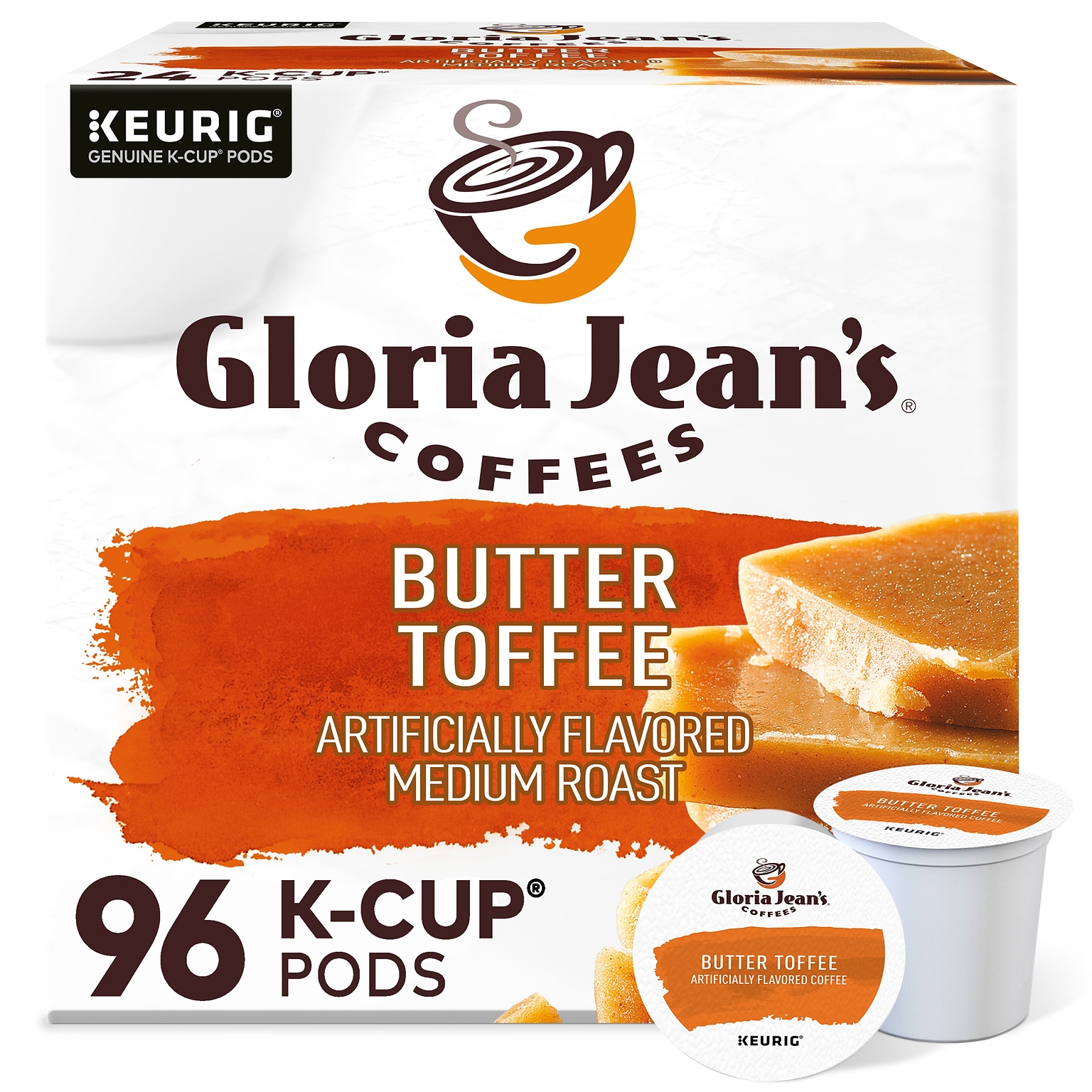 Gloria Jeans Coffees Butter Toffee Coffee, Keurig K-Cup Pod, Medium Roast, 96/Carton (60051-012CT)