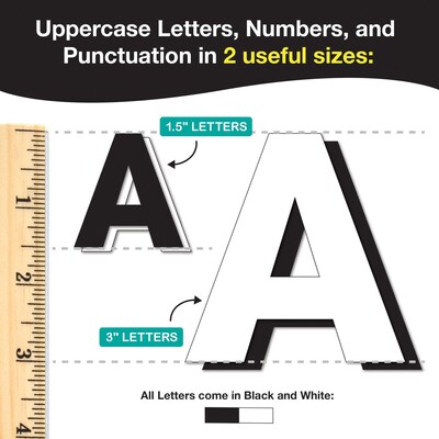 FreshCut Crafts Bulletin Board Letters & Numbers, Black & White, 1.5in & 3in, 710 Pieces (FCC8500543