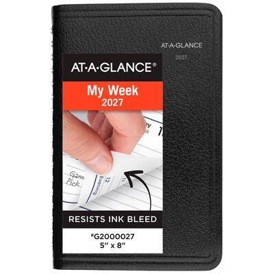 2027 AT-A-GLANCE DayMinder 5 x 8 Weekly Appointment Book, Faux Leather Cover, Black (G200-00-27)
