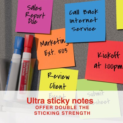 Staples Ultra Sticky Notes, 3" x 3", Summer Breeze Collection, 100 Sheets/Pad, 24 Pads/Pack (ST62882)