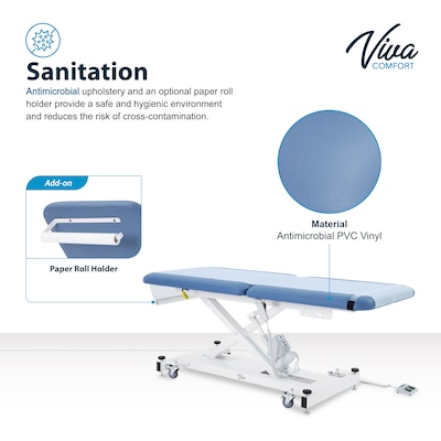 Viva Comfort XRO 2-Section Electric Height and Back Adjustable Exam Table, 600 lbs Capacity, Blue (ADI903-20-BLU-MK)