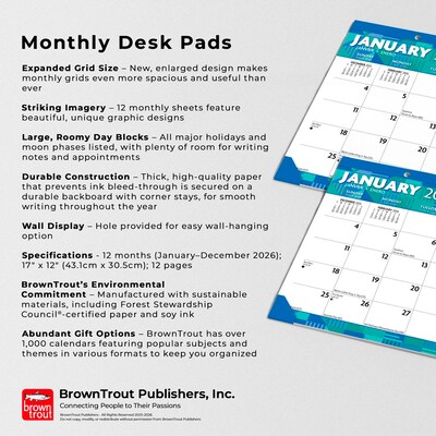 2026 BrownTrout Large Print 17" x 12" Monthly Desk Pad Calendar (9798330704323)