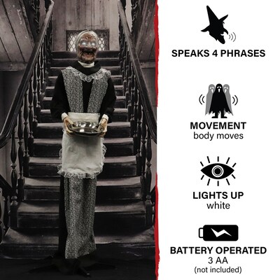 Haunted Hill Farm Life-Size Animatronic Zombie Maid Holding Tray (HHLADY-7FLSA)