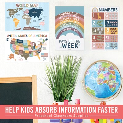 Hadley Designs 17" x 11" Boho Preschool Educational Posters For Toddlers, Laminated, 16/Set (HDDX004ACJZND)