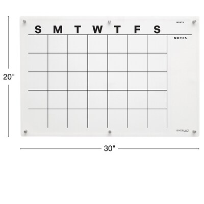 Excello Brands Acrylic Dry-Erase Calendar Whiteboard, 20" x 30", Black Print (ACRYLBRD-CAL20X30-BLK)