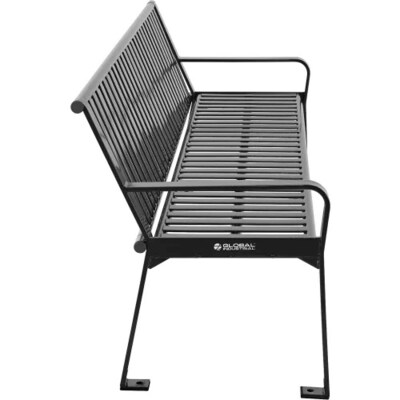 Global Industrial 6' Outdoor Bench w/ Back, Vertical Steel Slat, Black (694854BKKD)