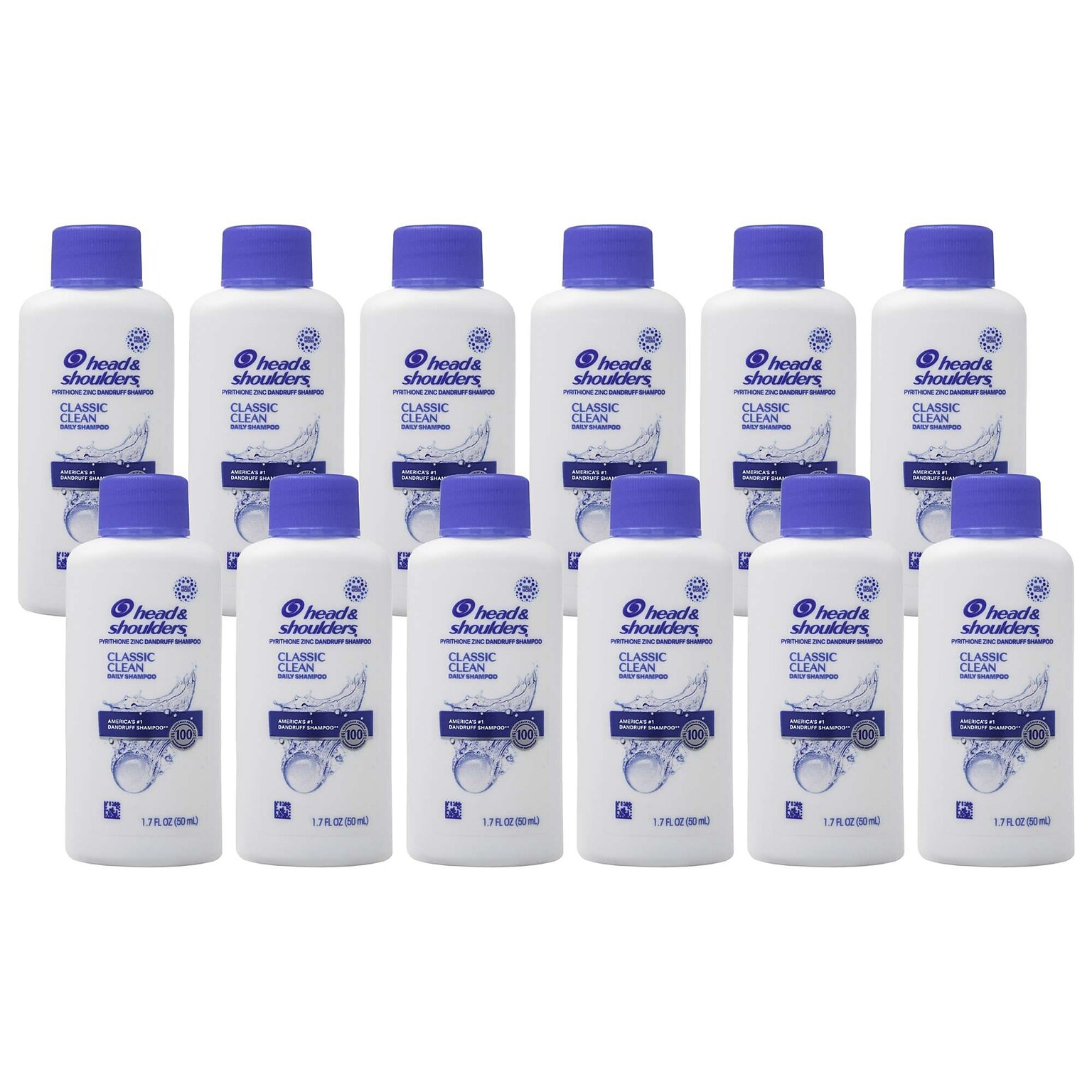 Head & Shoulders Classic Clean Shampoo, 1.7 oz Trial Size Bottle, 12 Bottles/Bag, 18 Bags/Carton