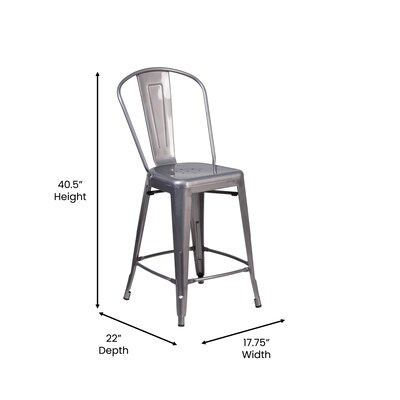 Flash Furniture Lincoln Contemporary Metal Vertical Back Counter Height Stool, Clear Coat/Gray (XUDGTP01B24PL1G)