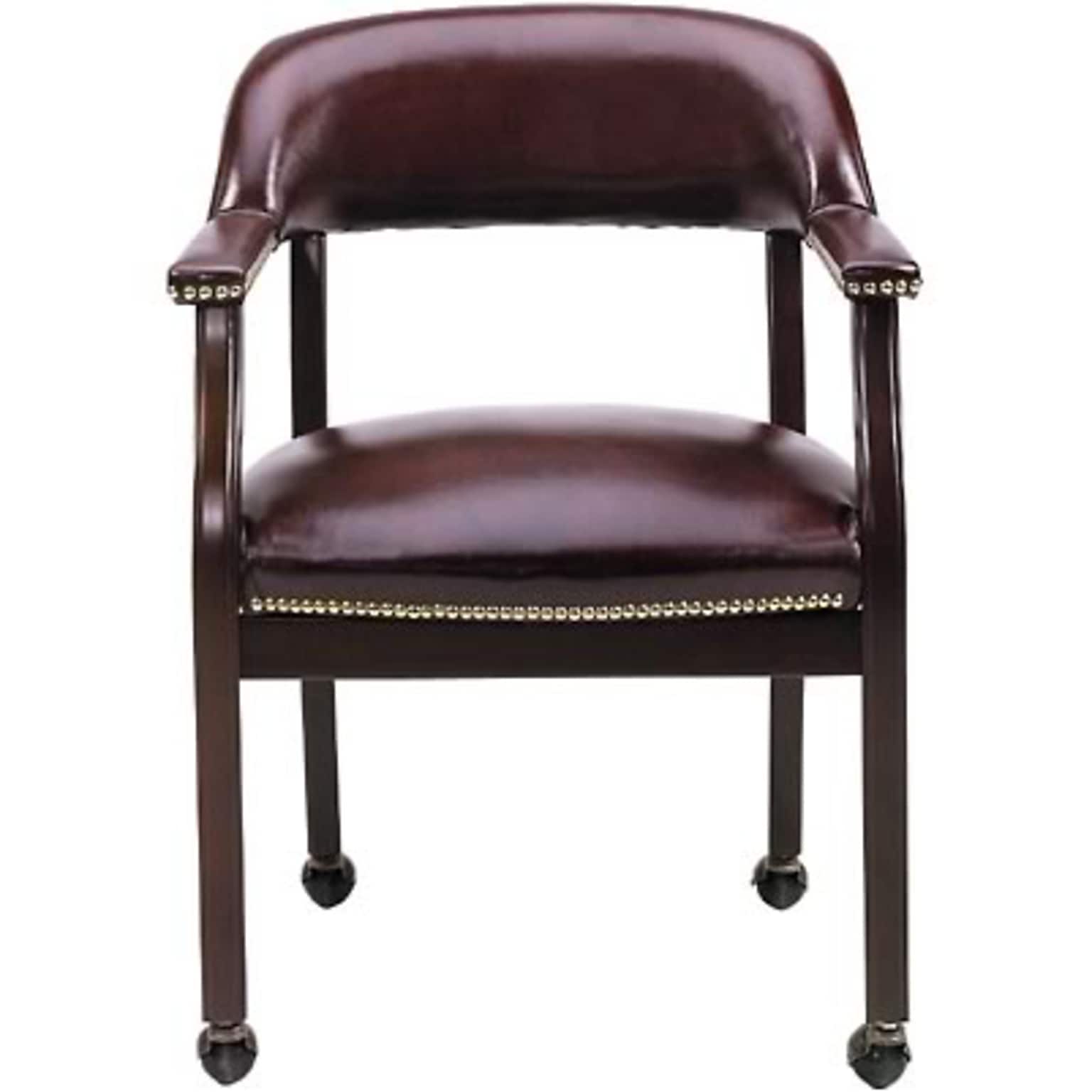 Boss Office Products Captains Guest Armchair; With Casters, Burgundy