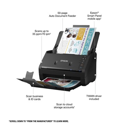 Epson WorkForce ES-500W II Wireless Duplex Document Scanner, Black (B11B263201)