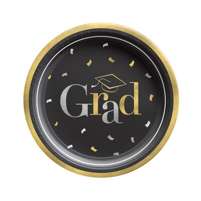 Party City Class Dismissed 7 Paper Plates, Black/Silver/Gold, 8 Plates/Pack (AM54050147)