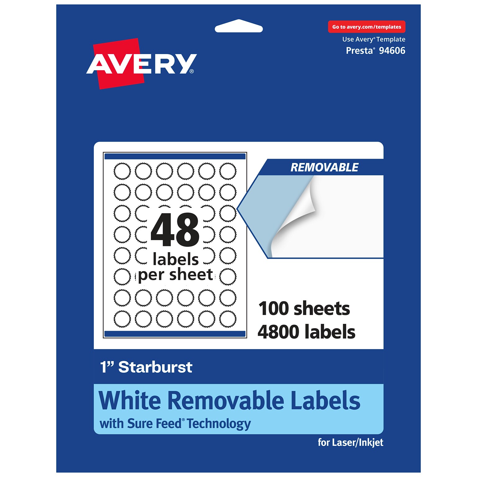 Avery Laser/Inkjet Burst Multipurpose Labels, 1 Dia., White, 4800 Labels/Box (94606)