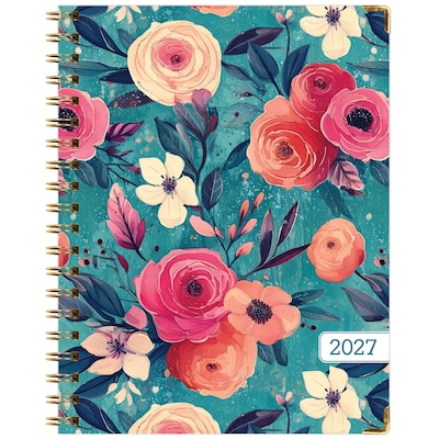 2027 Excello Brands 9" x 11" Weekly & Monthly Standard Planner, Paperboard Cover, Teal Floral (FSHN-CY27-8511-17)