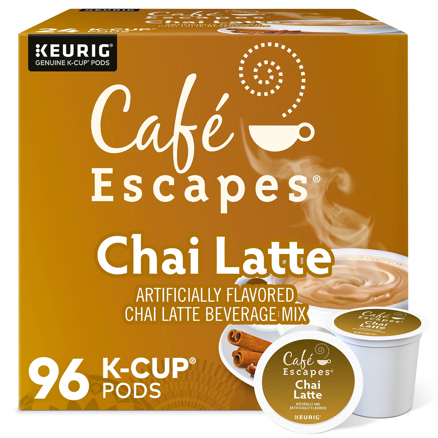 Cafe Escapes Chai Latte Coffee, Keurig® K-Cup® Pods, Light Roast, 96/Carton (10099555068051)