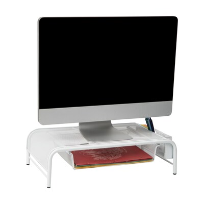 Mind Reader Monitor Stand with Paper Tray, Metal, White (MESHMONSTA-WHT)