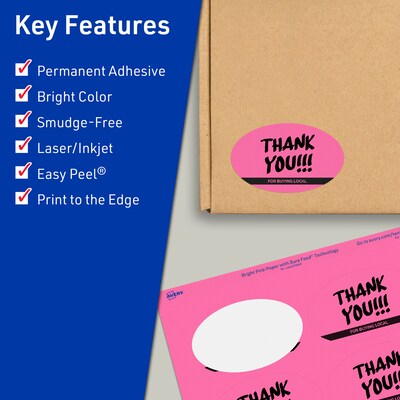 Avery Laser/Inkjet Oval Multipurpose Labels, 2 x 3-1/3, Bright Pink, 320/Pack (94056)