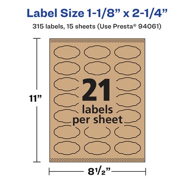 Avery Laser/Inkjet Multipurpose Labels, 2.25" x ", Kraft Brown, 315/Pack (94061)