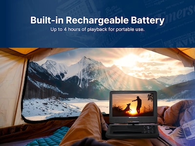 Emerson EPD-1001A Portable 10.1" DVD Player with Built-In Speaker, Swivel Screen, Rechargeable Battery, and Remote Control