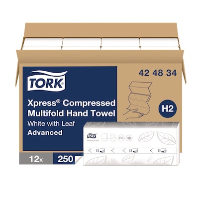 Tork Xpress Compressed Multifold Paper Towels, 1-Ply, 250 Sheets/Pack, 12 Packs/Carton (424834)