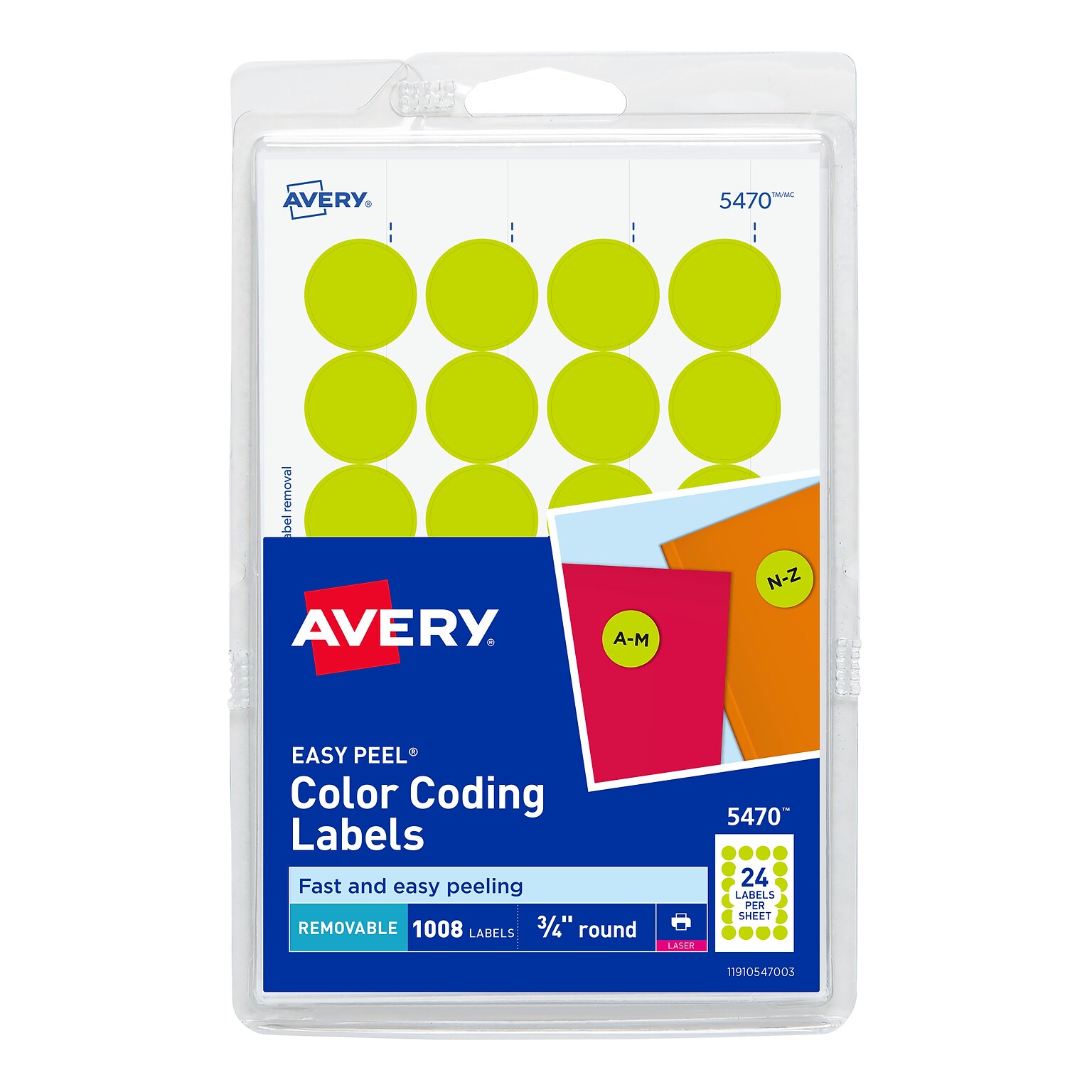 Avery Easy Peel Laser Color-Coding Labels, 3/4 Dia, Neon Yellow, 1,008 Labels/Pack (5470)