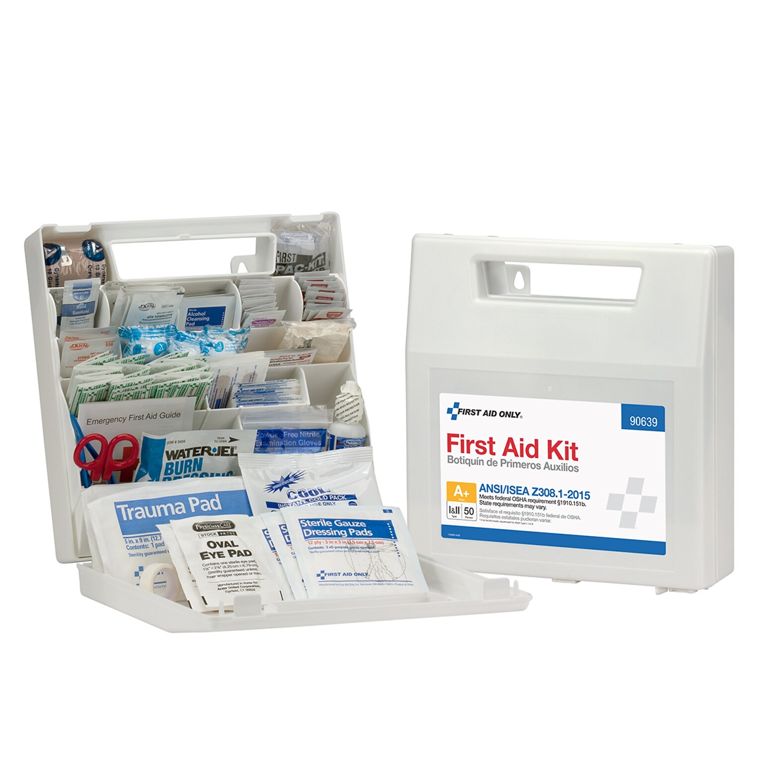 First Aid Only Plastic First Aid Kit, ANSI 2015 Class A+, 50 People, 183 Pieces (90639)