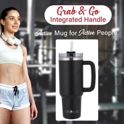 Brentwood Geojug Stainless Steel Double Walled Tumbler Cup, 40 oz., Black (CMB-1200BK)