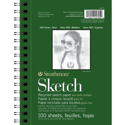 Strathmore 400 Series 5.5 x 8.5 Wire Bound Sketch Pad, 100 Sheets/Pad, 3/Bundle (STTP457506-3)