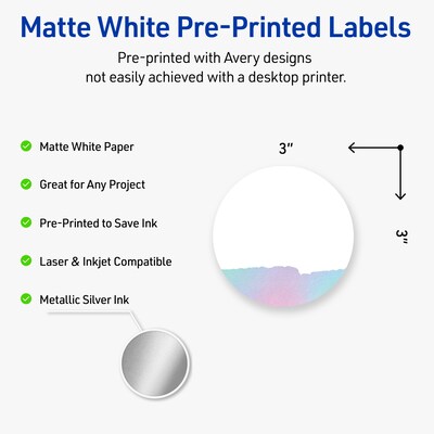 Avery Laser/Inkjet Circle Multipurpose Labels, 3 Dia., White, 60/Pack (S00-F3T)