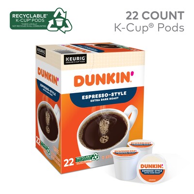 Dunkin' Espresso-Style Coffee, Extra Dark Roast, 0.37 oz. Keurig® K-Cup® Pods, 22/Box (5000367616)