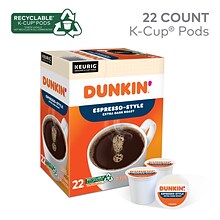 Dunkin Espresso-Style Coffee, Extra Dark Roast, 0.37 oz. Keurig® K-Cup® Pods, 22/Box (5000367616)