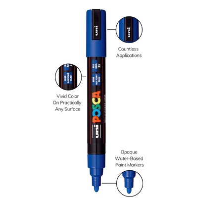 POSCA PC-5M Water Based Paint Marker, Medium Bullet Tip, Blue, 3/Pack (UBCPC5MBLUE-3)